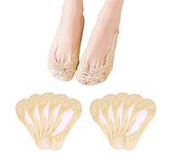 FEPITO 10 Pairs Women No Show Lace Boat Socks Non slip Ankle Socks Low Cut Liner Invisible Socks for Sneaker Loafers（Skin Color）