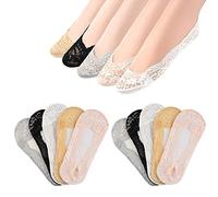 FEPITO 10 Pairs Women No Show Lace Boat Socks Non slip Ankle Socks Low Cut Liner Invisible Socks for Sneaker Loafers