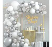 FEPITO 108 Pcs White Silver Balloon Garland Arch Kit 5 10 12 18 Inches Pastel White Silver Confetti Balloons for Birthday Wedding Bridal Showers Baby Shower Party Decorations