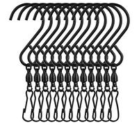 FEPITO 12 Pack Swivel Hooks Clips Wind Spinner S Hook Clips Hanging Wind Chimes Crystal Twisters Party Supplies (Black)
