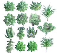 FEPITO 15 Pcs Artificial Succulent Plants Green Unpotted Faux Flower Succulents Mini Echeveria Picks Bulk Stems for Home Indoor Fairy Garden Decorations