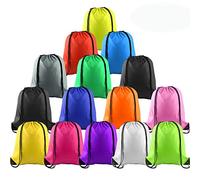 FEPITO 2/8/12/15/16/22 Pack Drawstring Backpack Bags Sack Cinch Bag String Backpack for Gym Traveling (15, Colorful)