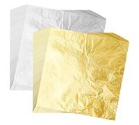 FEPITO 200 Sheets Imitation Gold Leaf, Silver Leaf for Art Project Craft Decoration, Gilding Craft, DIY Creation (14x14cm)