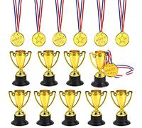 FEPITO 30 Pcs Trophies Medals Set 10Pcs Gold Plastic Trophy Cup and 20Pcs Winner Medals for Kid Party Sports Awards