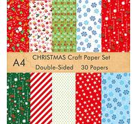 FEPITO 30 Sheets Christmas Pattern Paper Set, A4 Decorative Paper for Card Making Scrapbook Decoration, 10 Designs