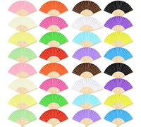 FEPITO 32 Pieces Handheld Paper Fan Paper Folding Fans with Bamboos for Wedding Gift, Party, Home, Multicolor