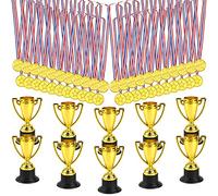 FEPITO 50 Pcs Trophies Medals Set,10 Pcs Gold Plastic Trophy Cup and 40 Pcs Winner Gold Medals for Kid Party Sports Awards