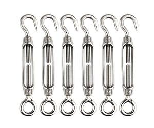 FEPITO 6-Piece Stainless Steel Turnbuckle Tensioner Set - M4 Adjustable Hook and Eye Heavy Duty