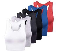 FEPITO 6 Pieces Women's Basic Crop Tops Sport Cotton Tank Tops Racerback Sleeveless Top