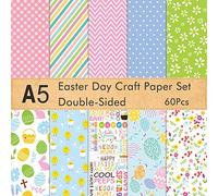 FEPITO 60 Pcs Easter Decorative Paper Set A5 Size Craft Paper for Easter Card Making Scrapbook Decoration, Double Side 10 Patterns