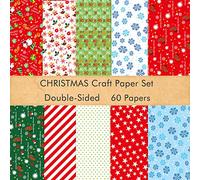 FEPITO 60 Sheets Christmas Pattern Paper Set, 14 x 21cm Decorative Paper for Card Making Scrapbook Decoration, 10 Designs