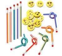 FEPITO 62 Pcs Kids Party Bag Filler Set, Soft Flexible Bendy Pencils and Erasers Magic Bend Toys School Fun Stationary Equipment Party Favor Supplies, Random style