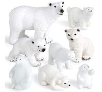 FEPITO 8 Pcs Winter Realistic Polar Bear Animal Figures Miniature Figurine Toy Mini Christmas Figures for Christmas Ornaments DIY Forest Farm Birthday Cake Decorations
