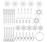 FEPITO 85 PCS Christmas Decoration Acrylic Snowflake Icicles Christmas Tree Icicle Snowflake with Crystal Line Ornaments Set for Christmas Party Decorations
