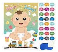 FEPITO Baby Shower Party Games, Pin the Dummy on the Baby Game with 24Pcs Pacifier Stickers for Baby Shower Party Supplies