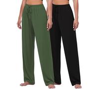 FEQO 2 Pack Women's Lounge Pants Wide Leg Yoga Pants Casual Pajama Bottoms, Black,army Green, XL