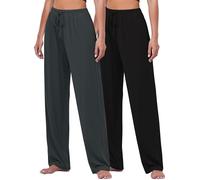 FEQO 2 Pack Women's Lounge Pants Wide Leg Yoga Pants Pajama Bottoms Drawstring Sweatpants, Black, Charcoal, XL