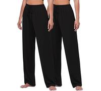 FEQO 2 Pack Women's Lounge Pants Wide Leg Yoga Pants Pajama Bottoms Drawstring Sweatpants, Black, XL