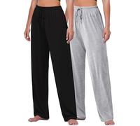 FEQO 2 Pack Women's Lounge Pants Wide Leg Yoga Pants Soft Pajama Bottoms Casual Loose Sweatpants Drawstring Yoga Pants, XL(Black,Grey)