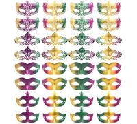 FEQO 32-Piece Masquerade Masks - Vintage, Animal Themed - Little Miss, Peacock, Fox, Arrows - Unisex Adults & Kids - Perfect for Parties & Festivals