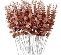 FEQO 36 Pcs Artificial Eucalyptus Stems Dark Brown Leaves Faux Eucalyptus Stems Branches 15 inch for Wedding Bouquet Home Deco