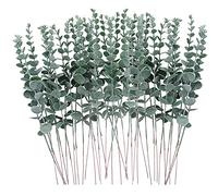 FEQO 36 Pcs Eucalyptus Stems Artificial Eucalyptus Leaves 15 Inch Faux Eucalyptuses Branches for Wedding Bouquet Home Decor, Grey Green