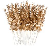 FEQO 36 Pcs Gold Artificial Eucalyptus Stems 15" Faux Eucalyptus Branches