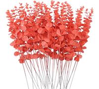 FEQO 36 Pcs Orange Eucalyptus Stems Artificial Leaves Faux Eucalyptus Stems Branches 15 inch for Wedding Bouquet Home Decor