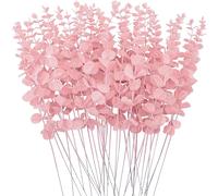 FEQO 36 Pcs Pink Eucalyptus Stems Artificial Leaves Faux Eucalyptus Stems Branches 15 inch for Wedding Bouquet Home Deco