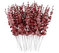 FEQO 36 Pcs Red Eucalyptus Stems - 15 Inch Artificial Leaves and Branches for Vase, Wedding Bouquet, Home Decor
