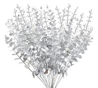 FEQO 36 Pcs Silver Eucalyptus Stems Artificial Leaves Decor Branches Fake Leaves 15 inch Faux Stem for Vase Wedding Bouquet Home (FF-22-070)
