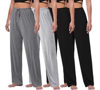 FEQO 4 Pack Women's Pajama Bottoms Lounge Pants Wide Leg Casual Yoga Pants Soft Drawstring Loose Sweatpants for Women, Black, Dark Gray,gray, XL