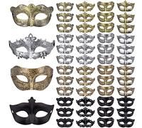 FEQO 48 Pieces Masquerade Masks Vintage Antique Mask Couple Venetian Masks for Halloween Carnivals Masquerade Party, 4 Colours (Dancer, Prince, Princess, Peri)