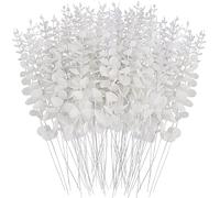 FEQO 72 Pcs Eucalyptus Stems Artificial Eucalyptus Leaves 15 Inch Faux Eucalyptuses Branches for Wedding Bouquet Home Decor, White