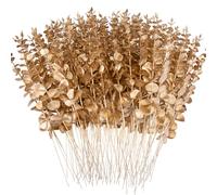 FEQO 90 Pcs Artificial Eucalyptus Stems, 15 Inch Gold Eucalyptus Leaves for Vase, Wedding Bouquet, Home (FF-22-068)