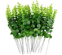 FEQO Green Eucalyptus Stems Artificial Leaves Artificial Eucalyptus Stems Branches 15 Inch for Wedding Bouquet Home Decoration 36 Pieces