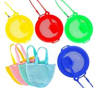 Feradny 16 Pcs Beach Sand Sifter Sand Kits Set Including 4 Sand Sifter Sieves 4 Plastic Sand Shovels 4 Seashell Bag 4 Hanging Rope for Seashell Hunting Beach Floating Beach Sifter, 4 Colors