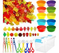 Feradny 310 Pieces Fall Thanksgiving Fine Motor Toys Counting Sorting Fall Decorations Include 285 Acrylic Fall Leaves Pumpkin 10 Tweezers 4 Scissors 10 Cups and Storage Box for Thanksgiving Decor