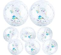 Feradny 8 Pack 23 Inch Inflatable Clear Glitter Beach Ball Clear Inflatable Pool Beach Ball with Confetti for Adults Kids Summer Beach Pool Birthday Party Favor, Silver