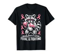 Feral and Fighting Raccoon Breast Cancer Awareness Pink T-Shirt