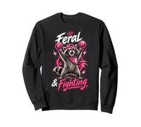 Feral and Fighting. Raccoon Breast Cancer Awareness Support Sweatshirt