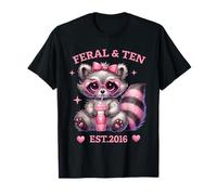 Feral and Ten Est 2016 Pink Bow Cute Raccoon 10th Birthday T-Shirt