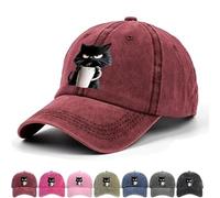 Feral But Fashionable, Adjustable Frownster Cat Coffee Hat, Cat Hat Edition Cats Hats for Women, Lightweight and Breathable Material, for Men Wome (Red)