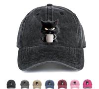 Feral but Fashionable, Adjustable Frownster Cat Coffee Hat, cat Hat Edition, Vintage Low Profile Cotton Baseball Cap, Lightweight and Breathable Material, Adjustable, for Men Wome (Black)