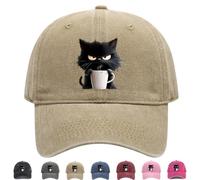 Feral but Fashionable, Adjustable Frownster Cat Coffee Hat, cat Hat Edition, Vintage Low Profile Cotton Baseball Cap, Lightweight and Breathable Material, Adjustable, for Men Wome (Khaki)