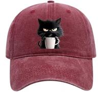 Feral but Fashionable Cat Hat Edition, Adjustable Frownster Cats Coffee Hat,Grumpy Cats Coffee Cap,Vintage Low Profile Baseball Cap for Men Women (UK, Alpha, One Size, Burgundy)