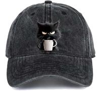 Feral but Fashionable Cat Hat Edition, Adjustable Frownster Cats Coffee Hat,Grumpy Cats Coffee Cap,Vintage Low Profile Baseball Cap for Men Women (UK, Alpha, One Size, Black)