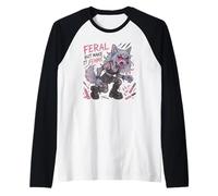 Feral But Make It Femme Goth Wolf Pastel Punk Style Raglan Baseball Tee