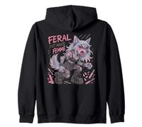 Feral But Make It Femme Goth Wolf Pastel Punk Style Zip Hoodie