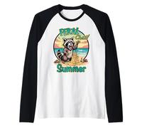 Feral Child Summer Cartoon Raccoon Beach Meme Raglan Baseball Tee